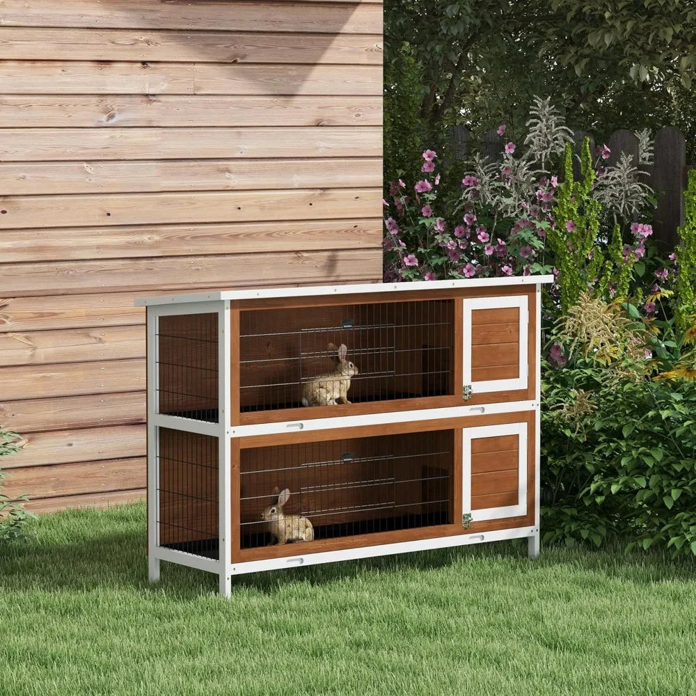54 Inch 2 Story Large Rabbit Hutch Bunny Cage Wooden Pet House