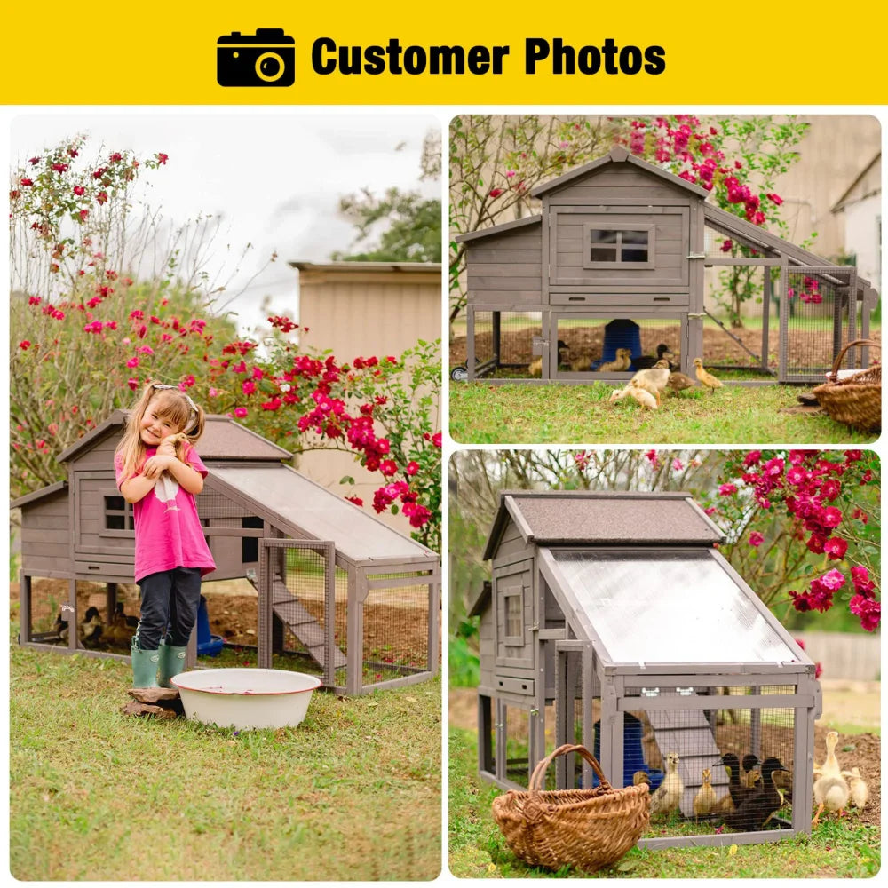 Movable Chicken Coop with Wheels, Large Poultry Cage