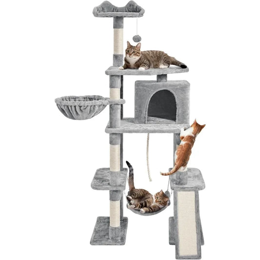 70 Inches Stable Cat Tree With Padded Platform And Accessories