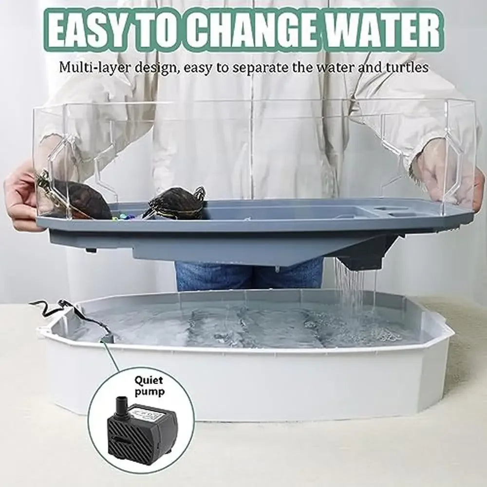 Acrylic Turtle Tank with 5 Inch Fence Hollow Lid 360 Degree Design
