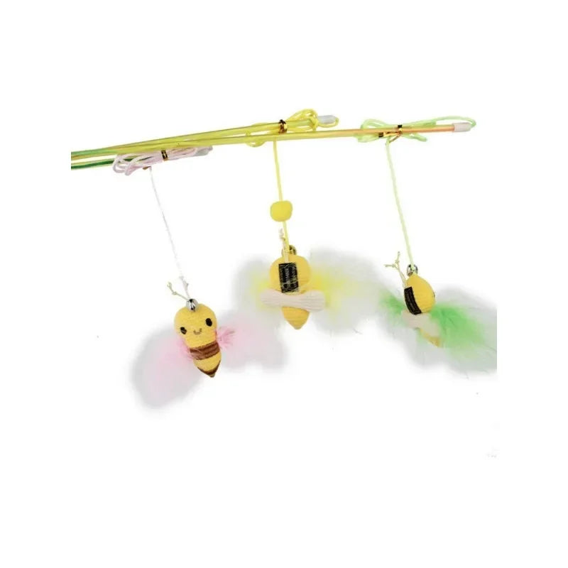 1Pcs Random Color Cat Teaser Wand Funny Fake Feather Bee Toy