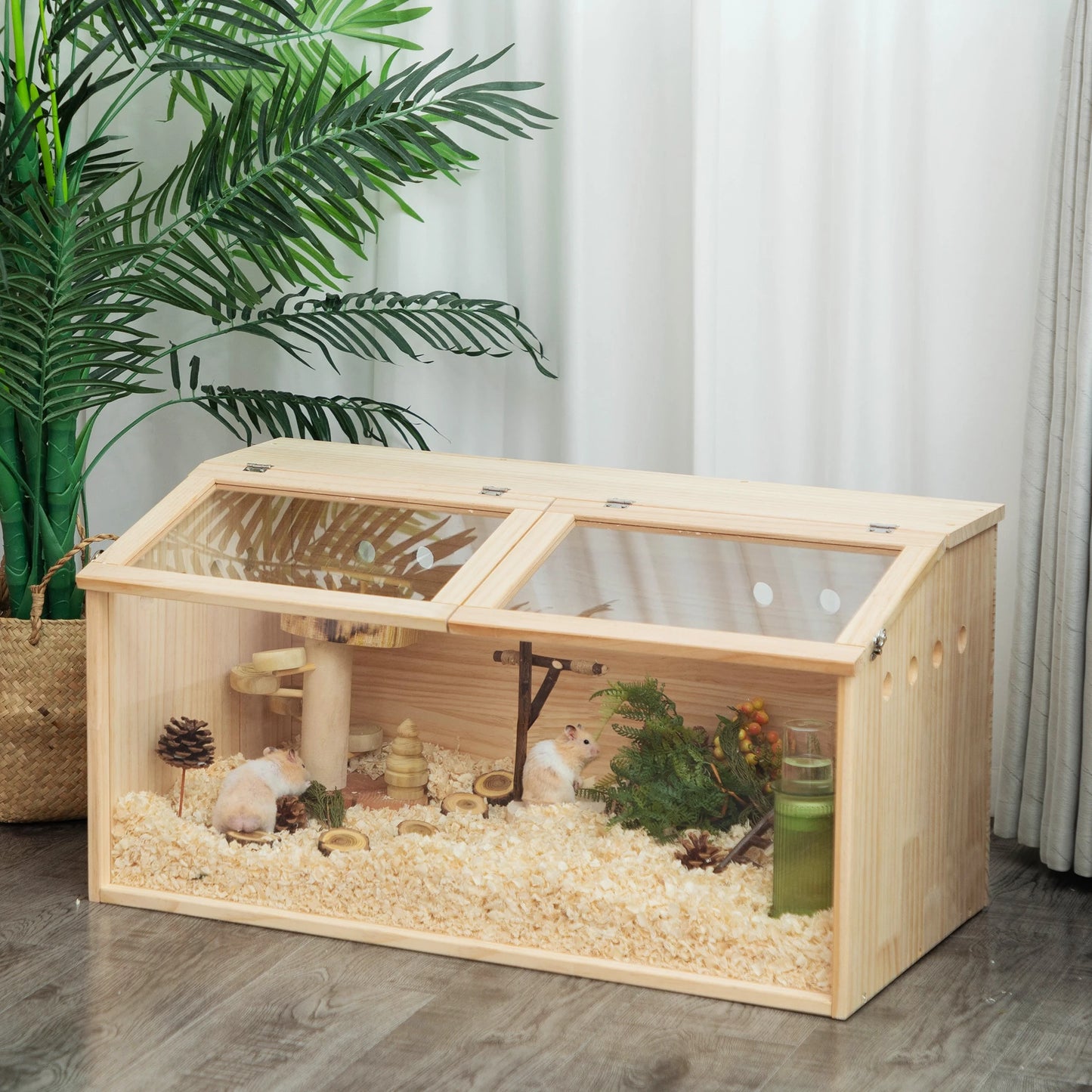 Middle Transparent Wooden Hamster Cage for Small Animals