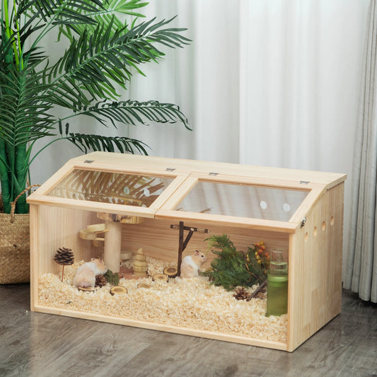 Middle Transparent Wooden Hamster Cage for Small Animals