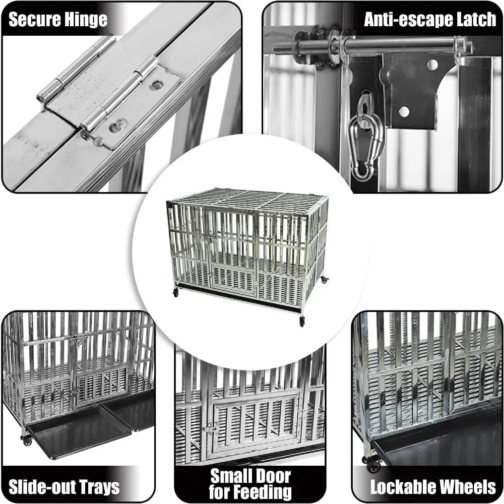 47 Inch Stainless Steel Dog Cage for Large Medium Small Dogs