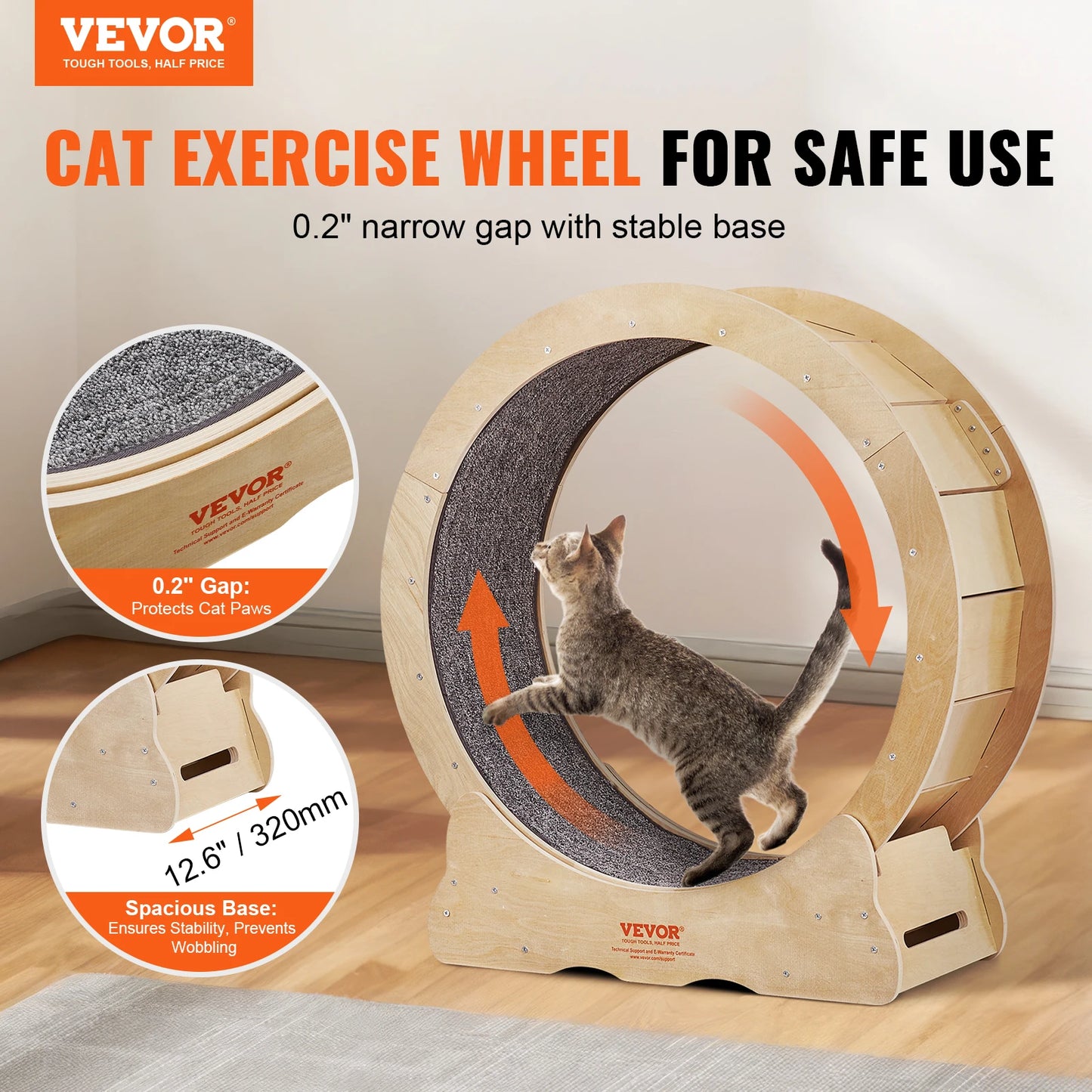 VEVOR Cat Exercise Wheel Natural Wood Silent Running Toy