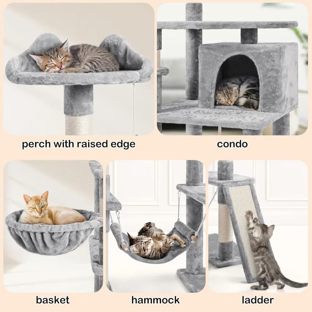 70 Inches Stable Cat Tree With Padded Platform And Accessories