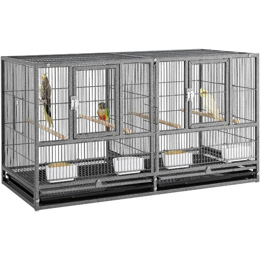 Stackable Bird Cage Divided Breeder Breeding Parakeet Cage Black