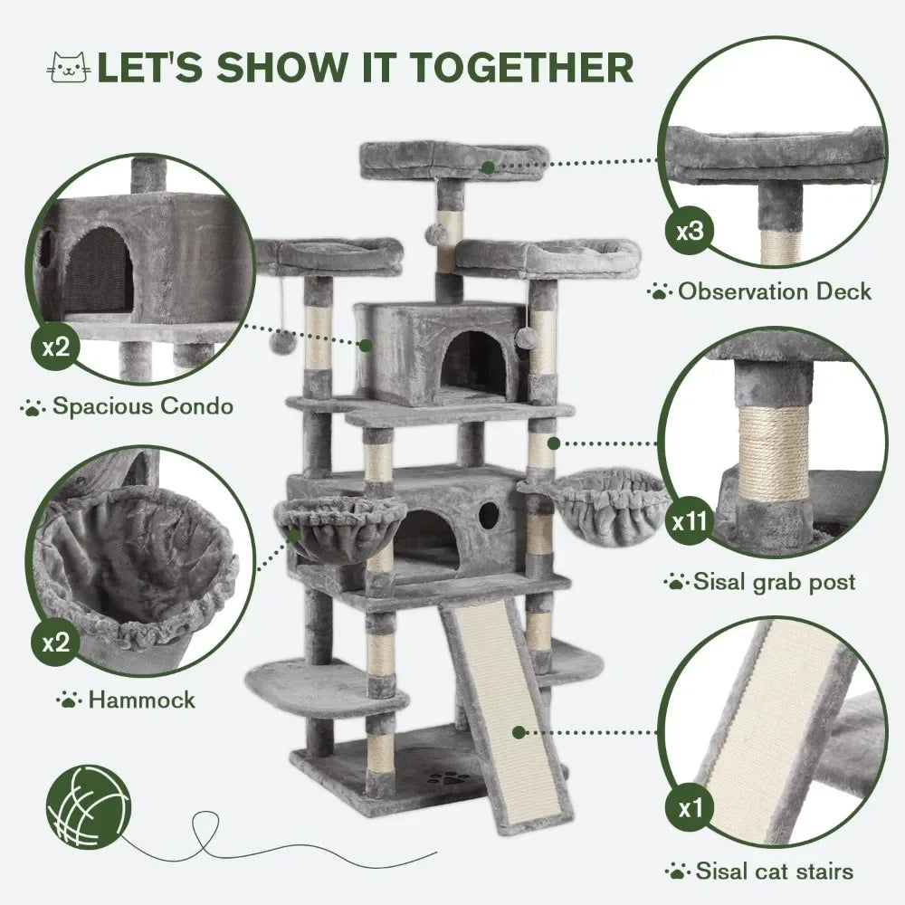 68 Inches Multi-Level Cat Tree for Large Cats Tower