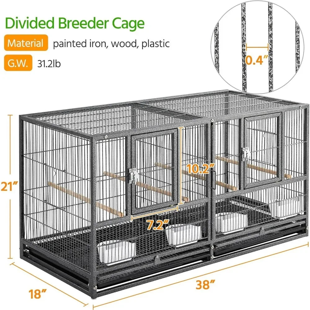Stackable Bird Cage Divided Breeder Breeding Parakeet Cage Black