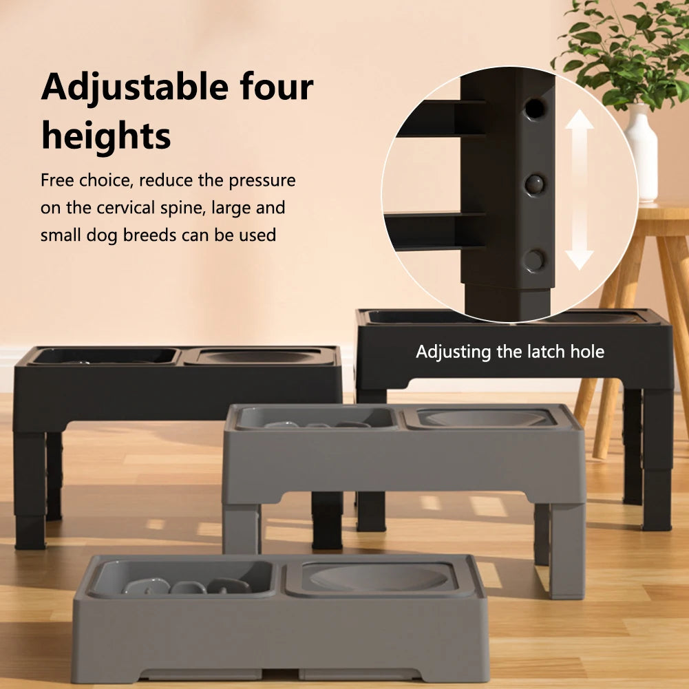 Elevated Dog Food Slow Feeder 4 Adjustable Heights Bowl Stand