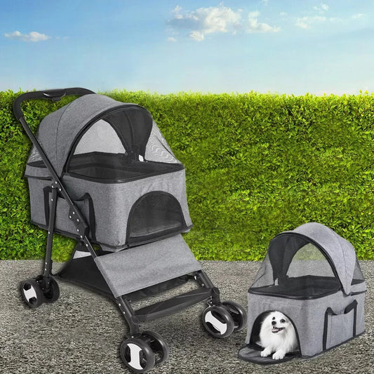 Pet Dog Stroller Foldable Travel Carrier with Rain Cover