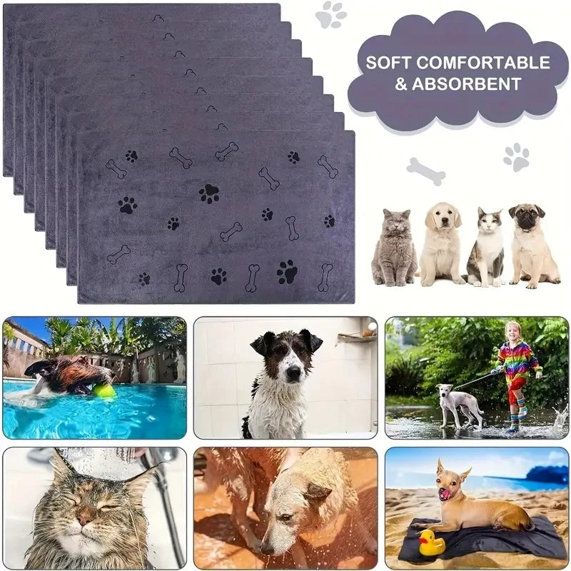 2pcs Soft Microfiber Dog Towels Quick Dry Absorbent Pet Bath