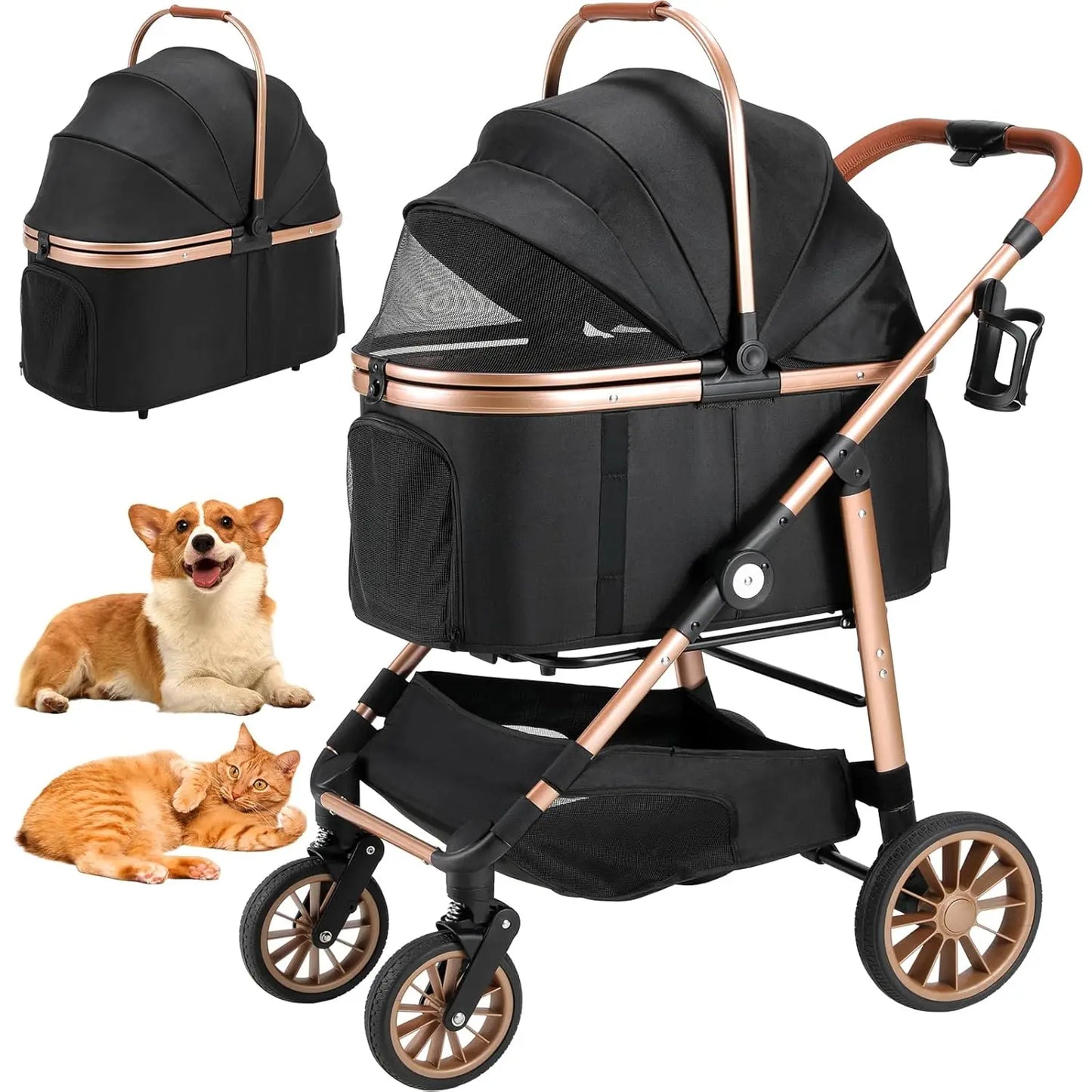 2in1 Dog Buggy Stroller Dog Box For Car, 360° High Wheels