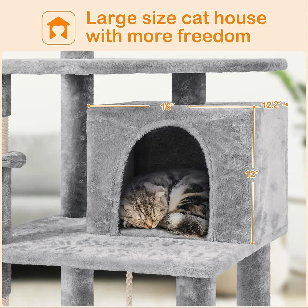 70 Inches Stable Cat Tree With Padded Platform And Accessories