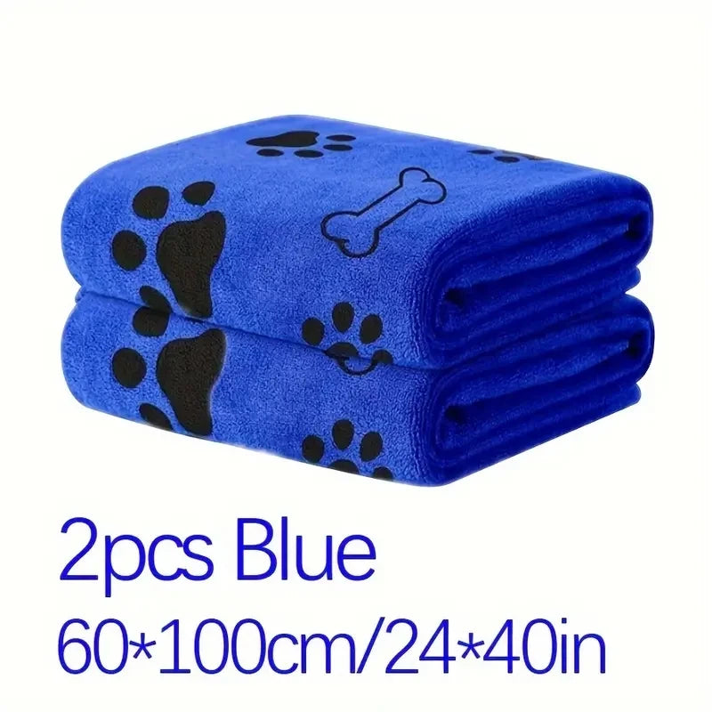 2pcs Soft Microfiber Dog Towels Quick Dry Absorbent Pet Bath