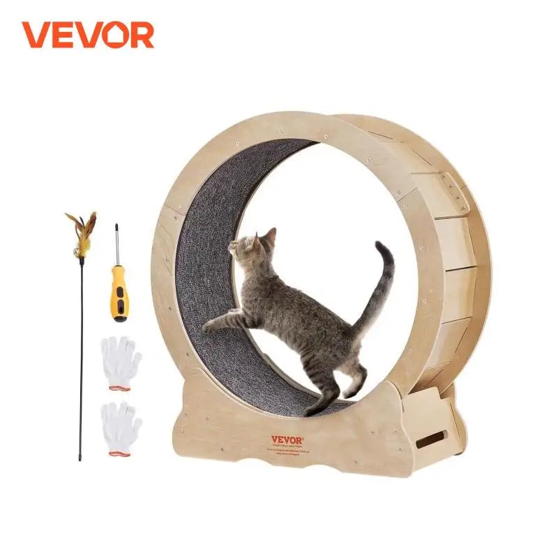 VEVOR Cat Exercise Wheel Natural Wood Silent Running Toy