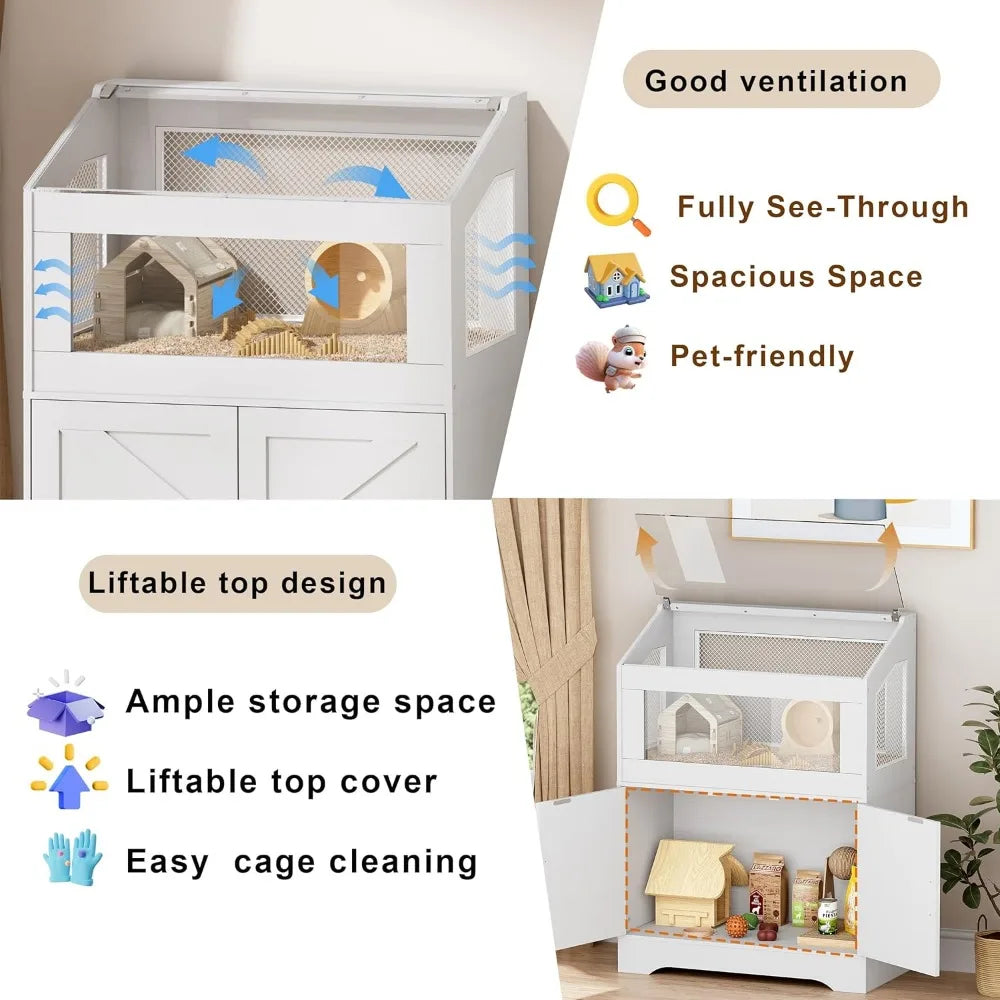 Hamster Cage with Storage Cabinet for Small Animals