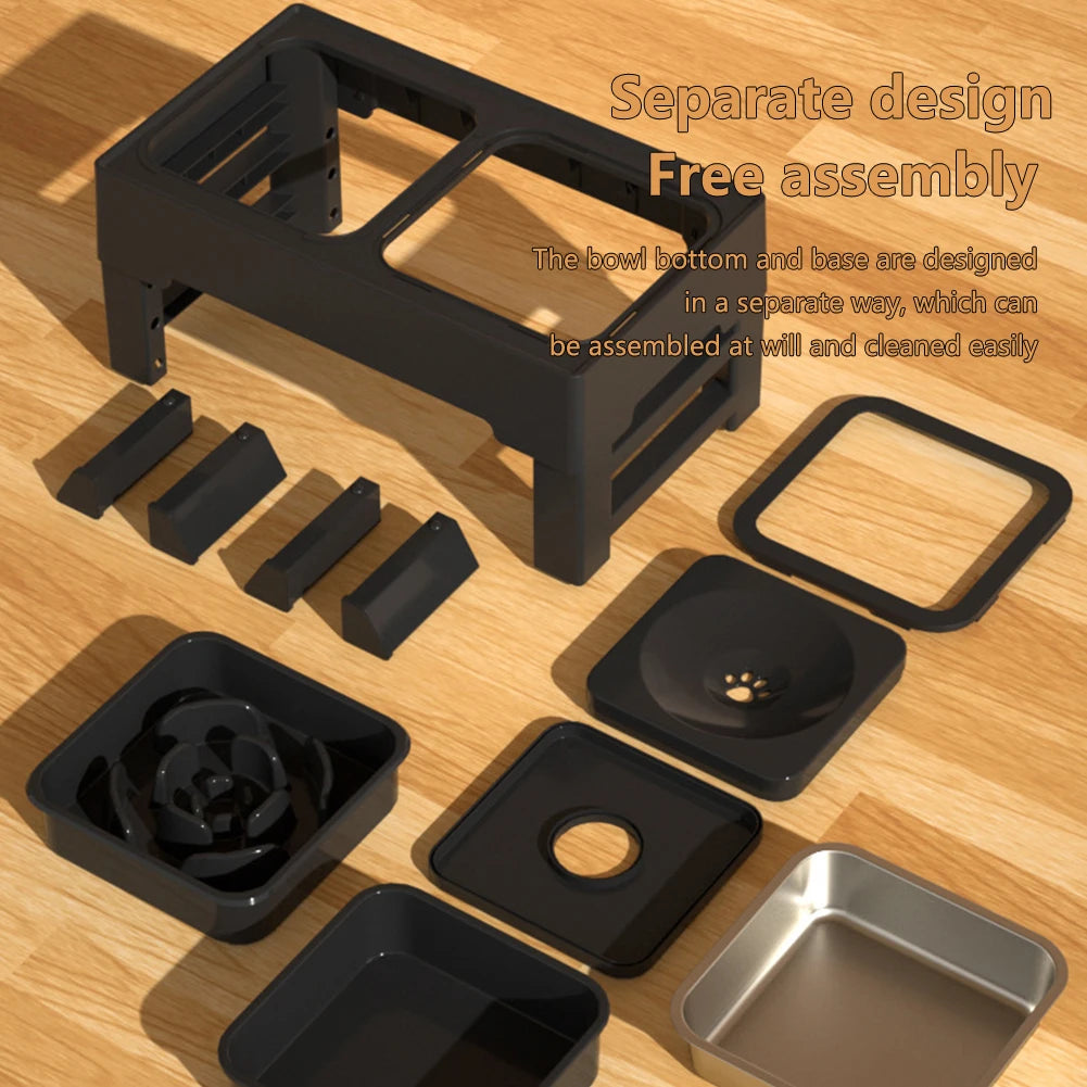 Elevated Dog Food Slow Feeder 4 Adjustable Heights Bowl Stand