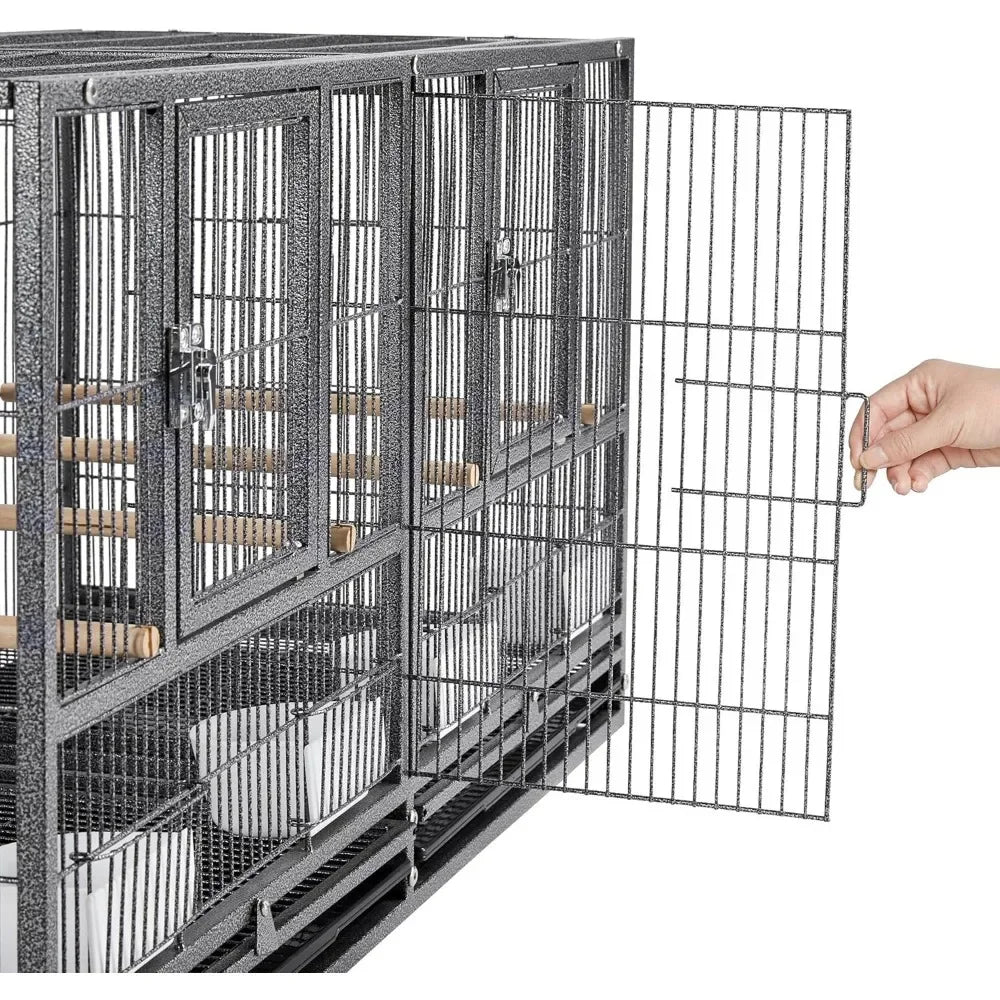 Stackable Bird Cage Divided Breeder Breeding Parakeet Cage Black