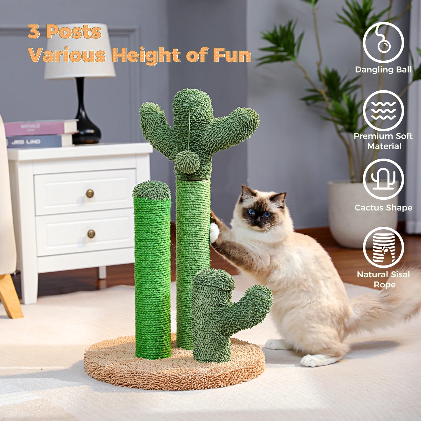 Cactus Cat Scratcher Cat Scratching Post with 3 Poles
