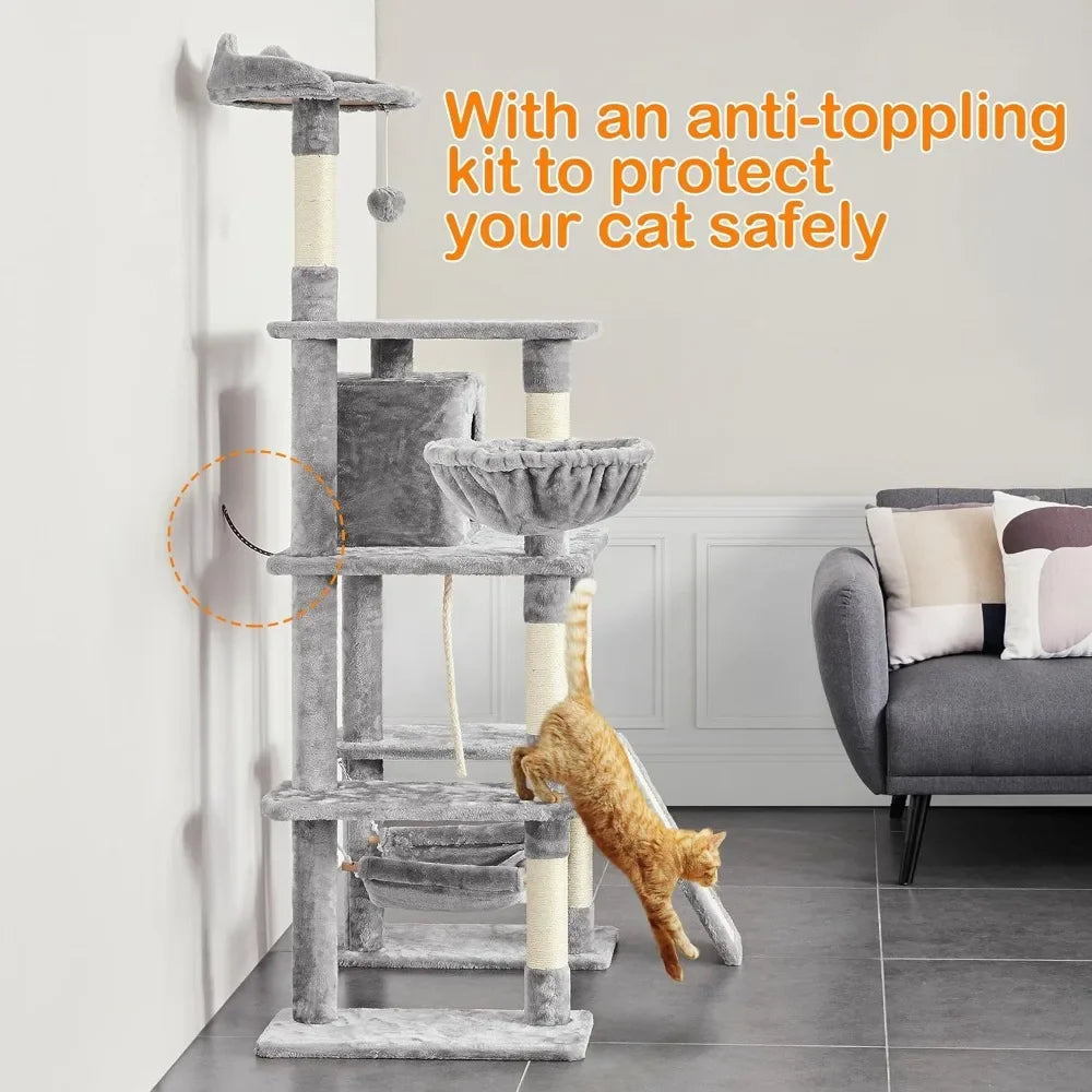 70 Inches Stable Cat Tree With Padded Platform And Accessories