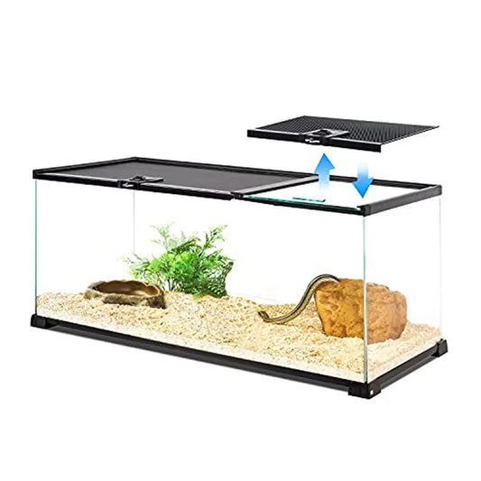 20 Gallon Dual Top Sliding Reptile Glass Terrarium Easy Clean Tank