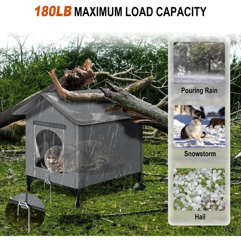 Heated Cat House Outdoor Winter with Heating Pad Weatherproof