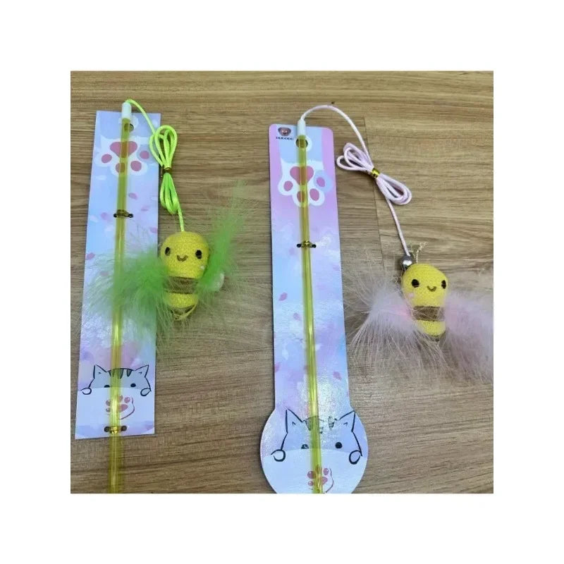 1Pcs Random Color Cat Teaser Wand Funny Fake Feather Bee Toy