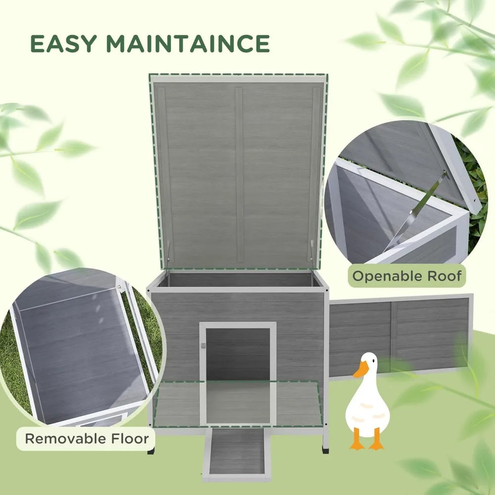 Duck Coop, Wooden Rabbit Hutch with Openable Roof