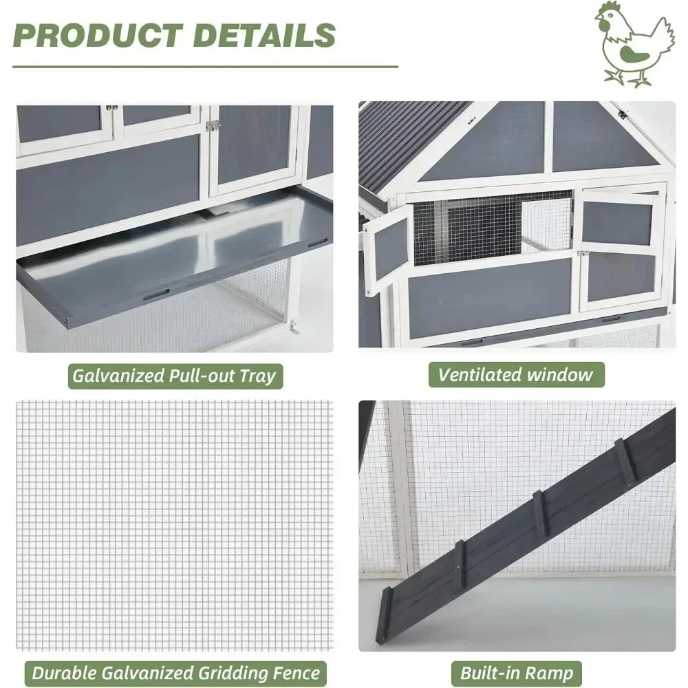 84” Large Chicken Coop for 8-10 Chickens Outdoor Hen House