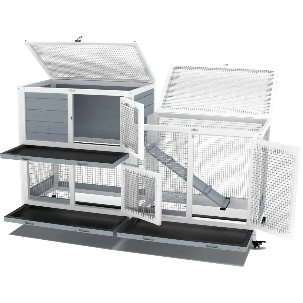 Two Floors 58" Wooden Indoor Bunny Hutch Rabbit Cage