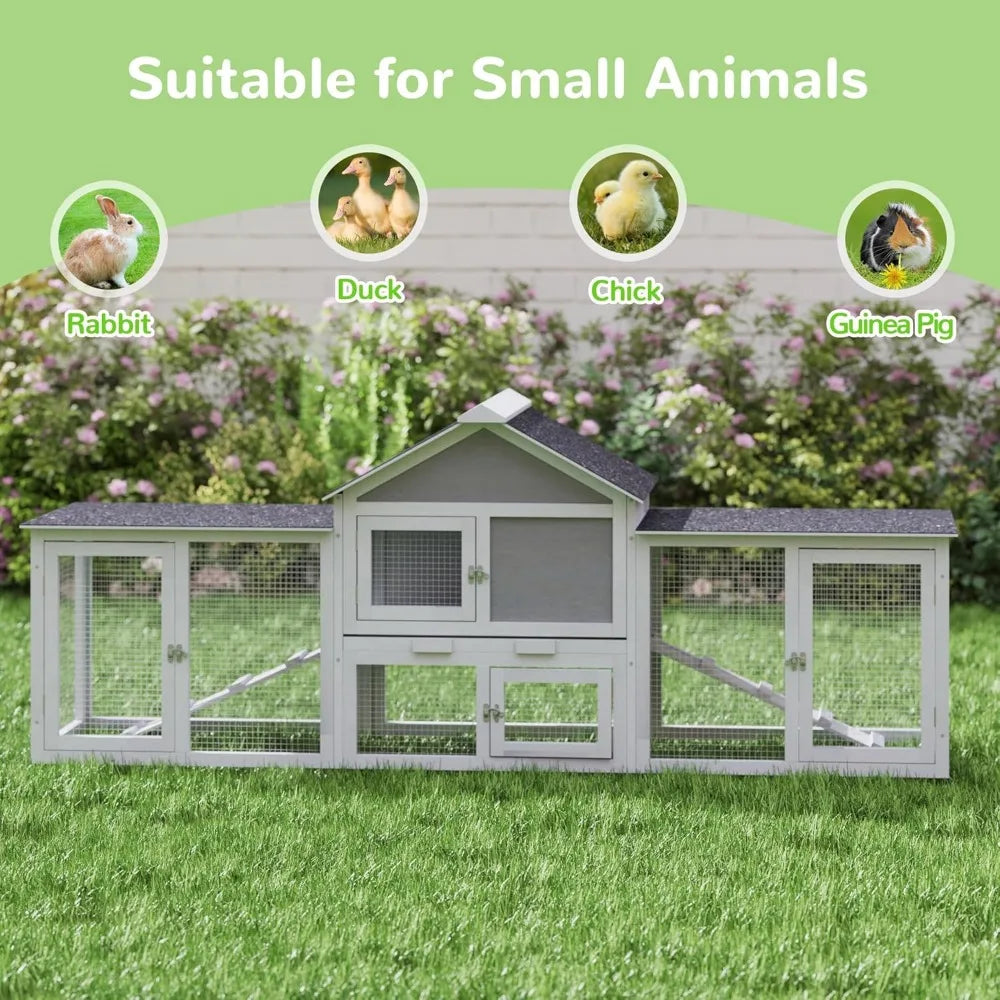 82.5 Inch Large Wooden Rabbit Hutch Outdoor Easy to Assemble Rabbit Cage Durable Bunny Hutch Indoor with Cleaning Tray