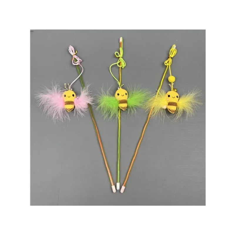 1Pcs Random Color Cat Teaser Wand Funny Fake Feather Bee Toy