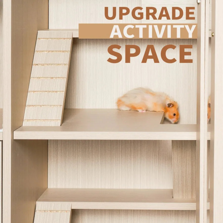 4-Tier Wood Hamster Cage with Storage Cabinet Large Habitat