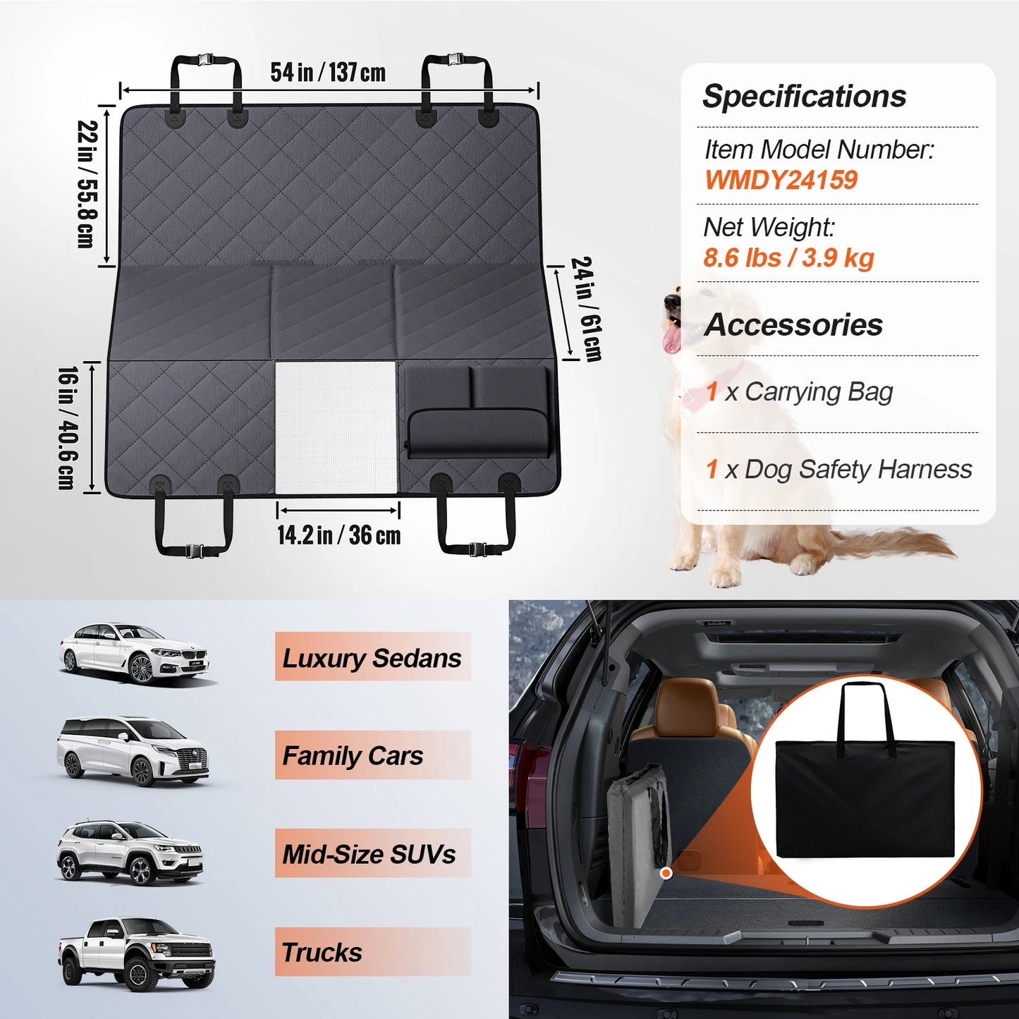 VEVOR Back Seat Extender for Dogs Waterproof Car Cover