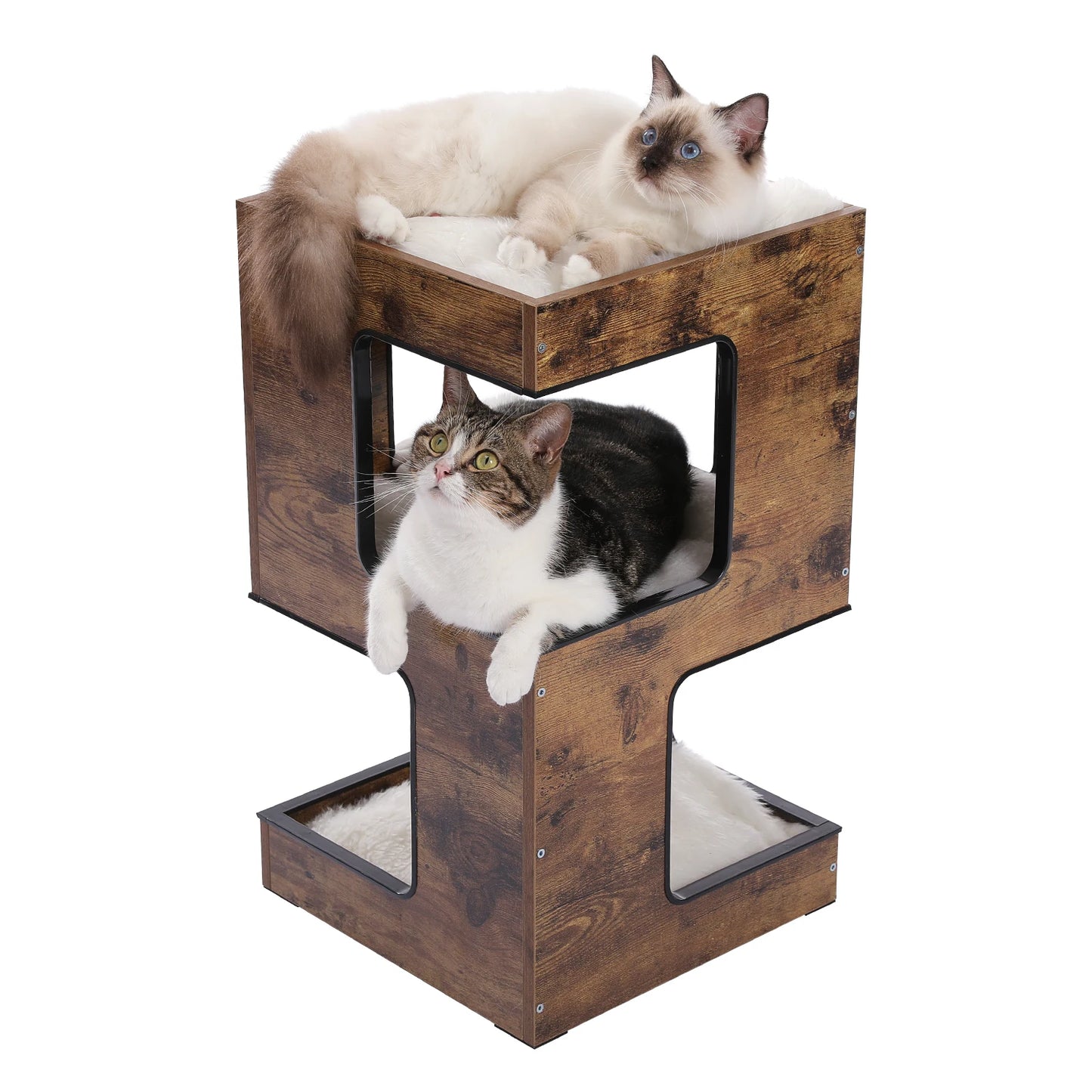 Modern Cat Tree with Scratcher Board and 3 Levels House