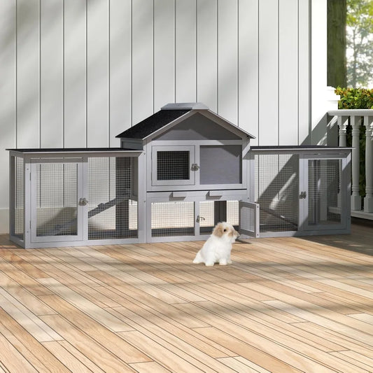 82.5 Inch Large Wooden Rabbit Hutch Outdoor Easy to Assemble Rabbit Cage Durable Bunny Hutch Indoor with Cleaning Tray