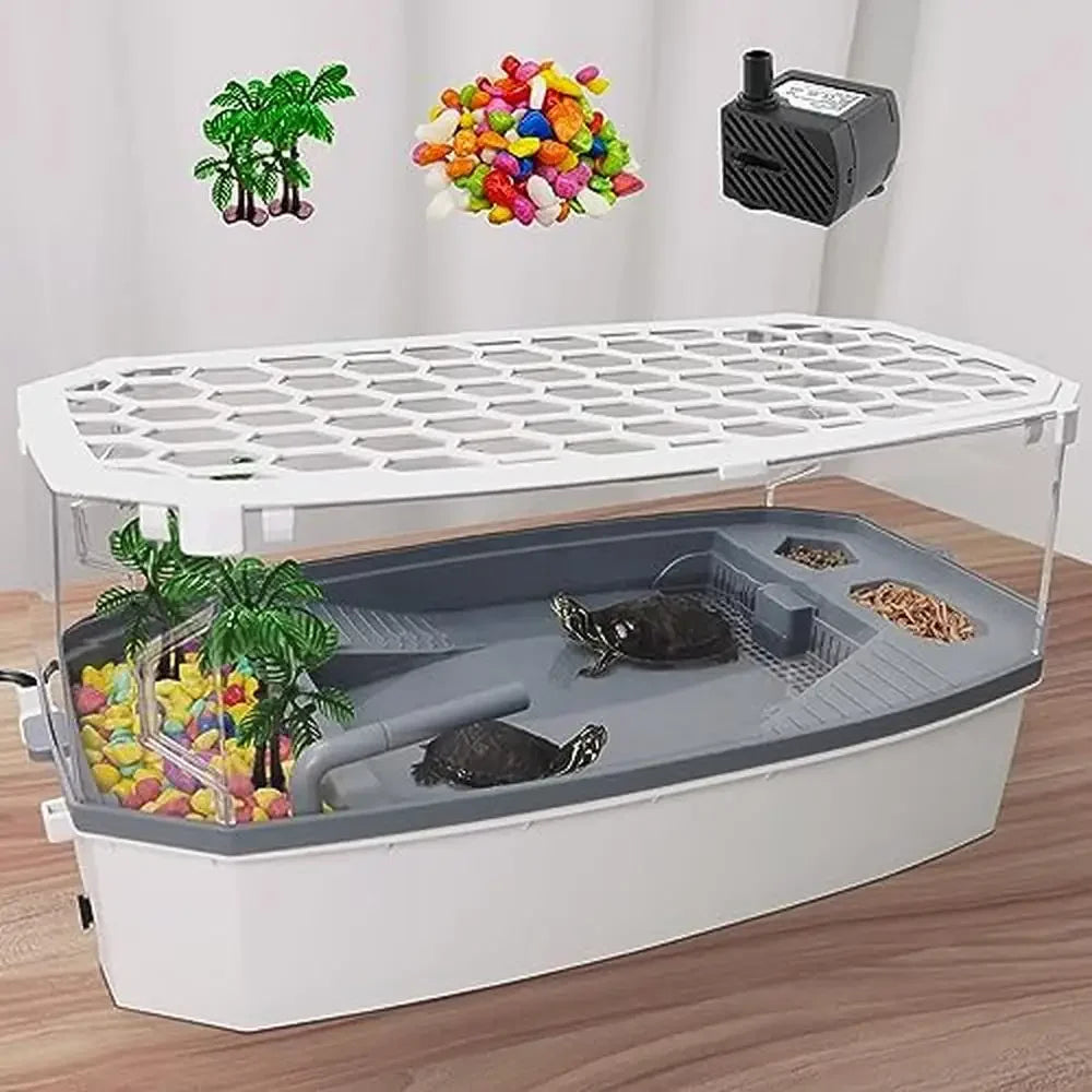 Acrylic Turtle Tank with 5 Inch Fence Hollow Lid 360 Degree Design