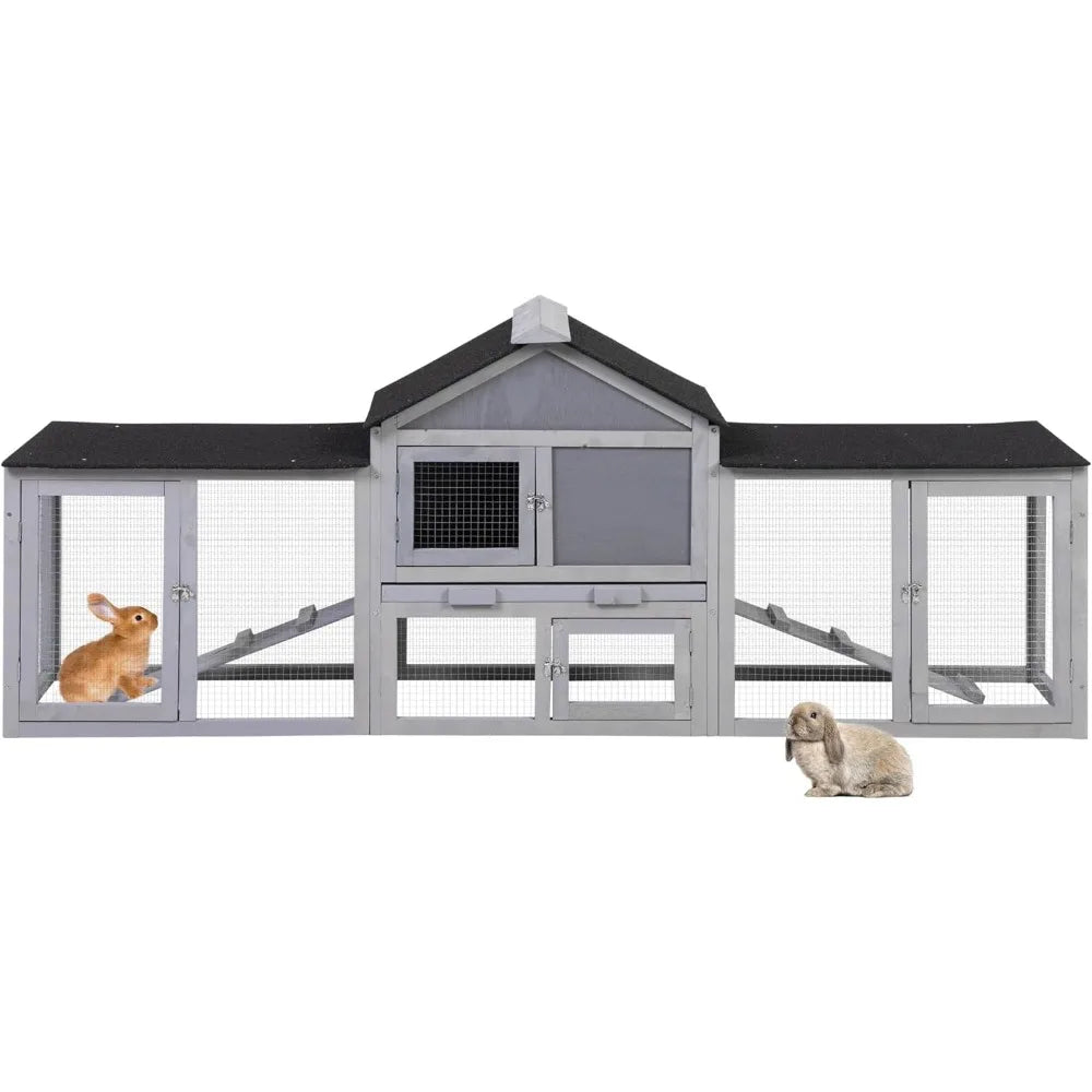 82.5 Inch Large Wooden Rabbit Hutch Outdoor Easy to Assemble Rabbit Cage Durable Bunny Hutch Indoor with Cleaning Tray