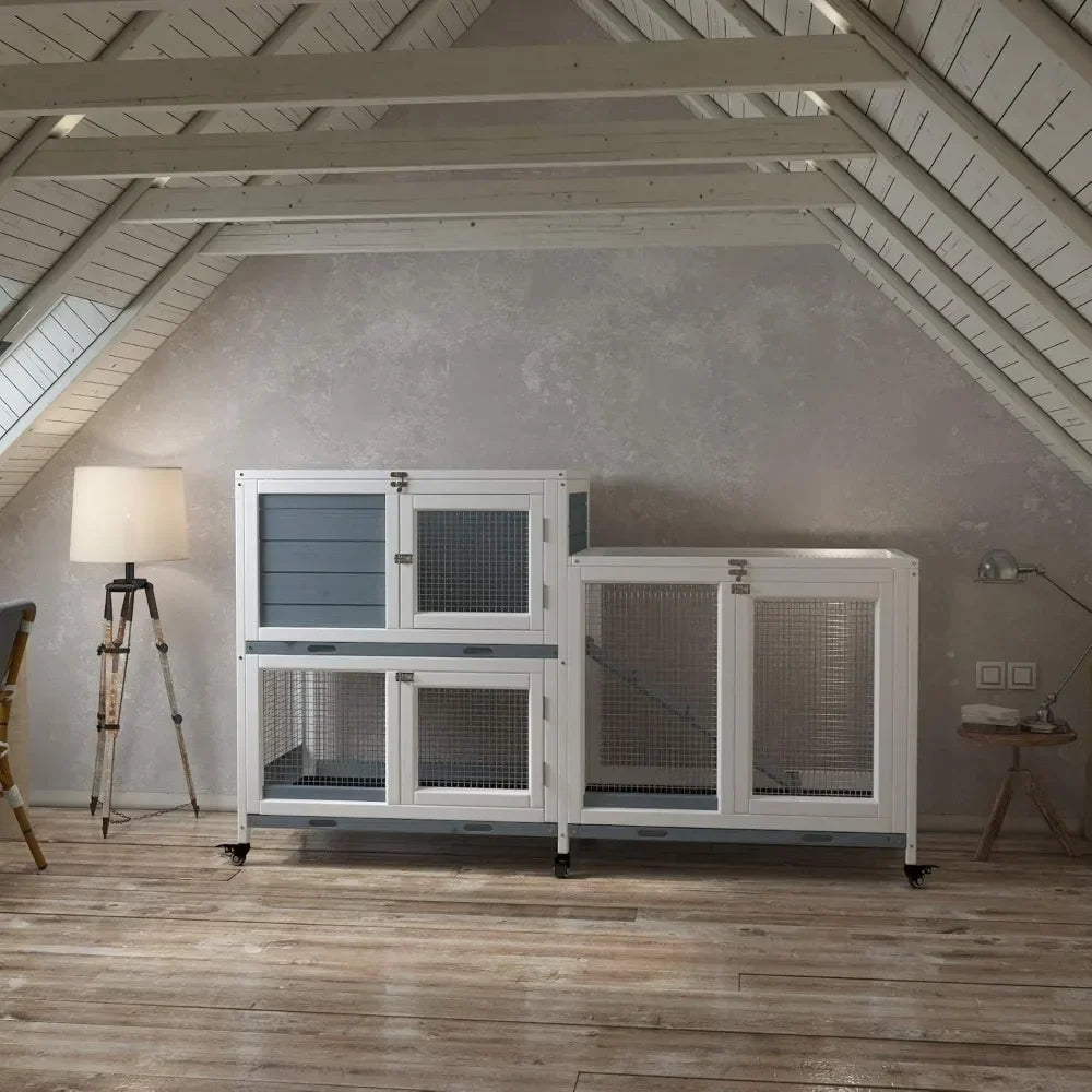 Two Floors 58" Wooden Indoor Bunny Hutch Rabbit Cage