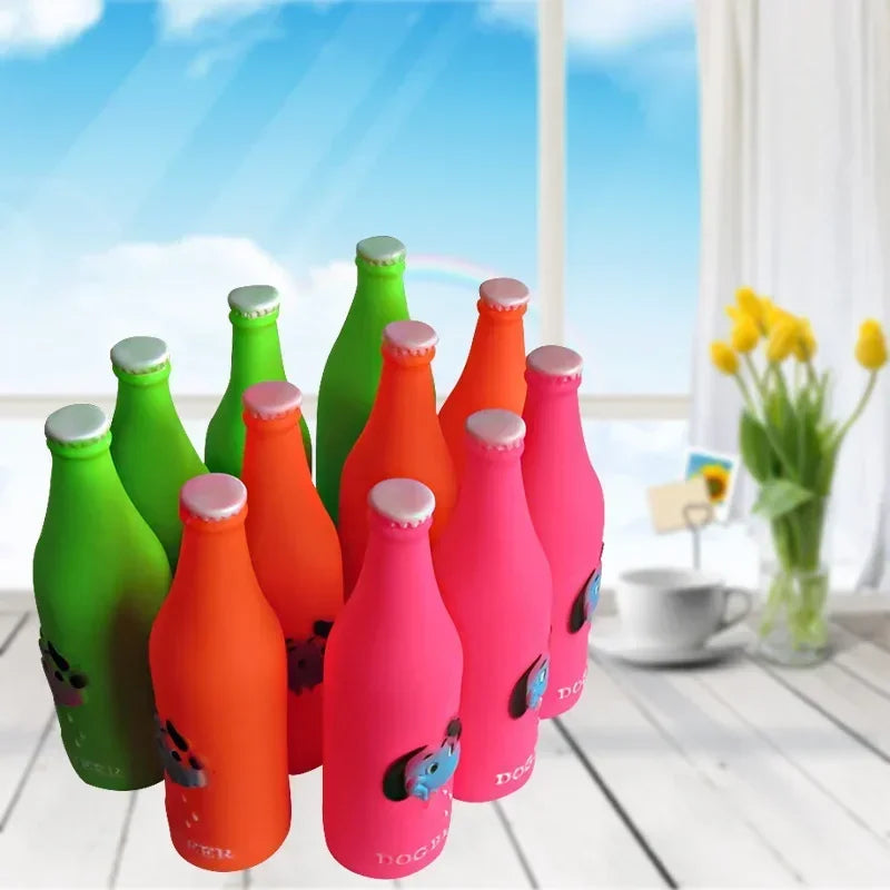 New Dog Toys Silicone Beer Bottle Chew Squeaky Toys