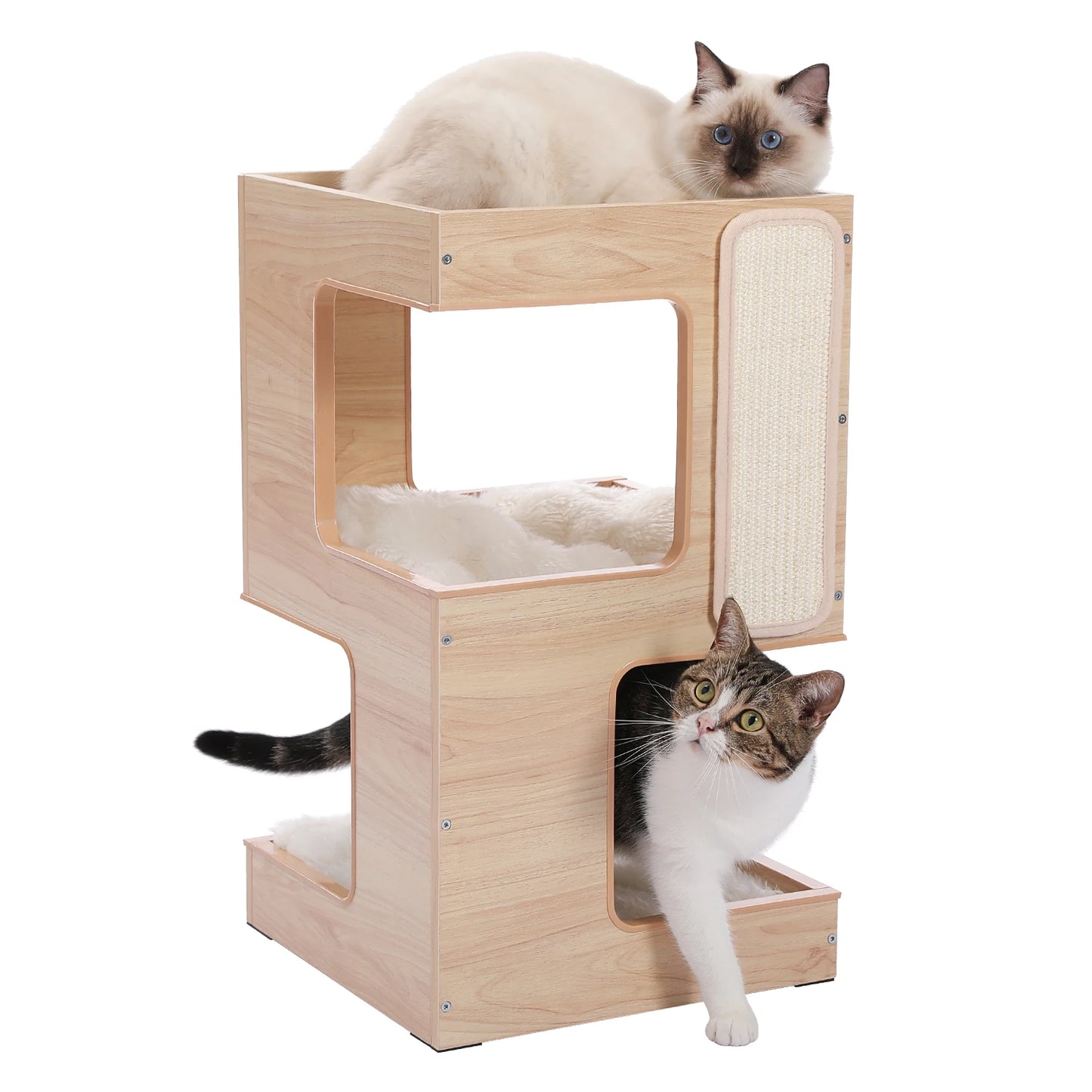 Modern Cat Tree with Scratcher Board and 3 Levels House