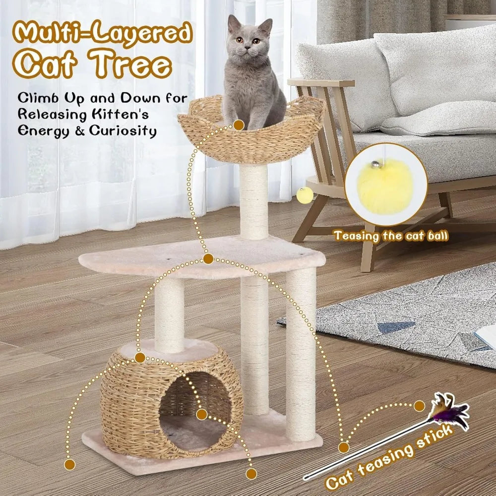 Modern Wood Tree for Indoor Cats Multi-Level Cat Tower