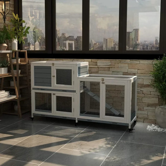 Two Floors 58" Wooden Indoor Bunny Hutch Rabbit Cage