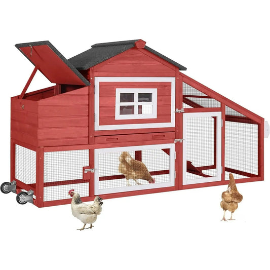 Movable Chicken Coop with Wheels, Large Poultry Cage