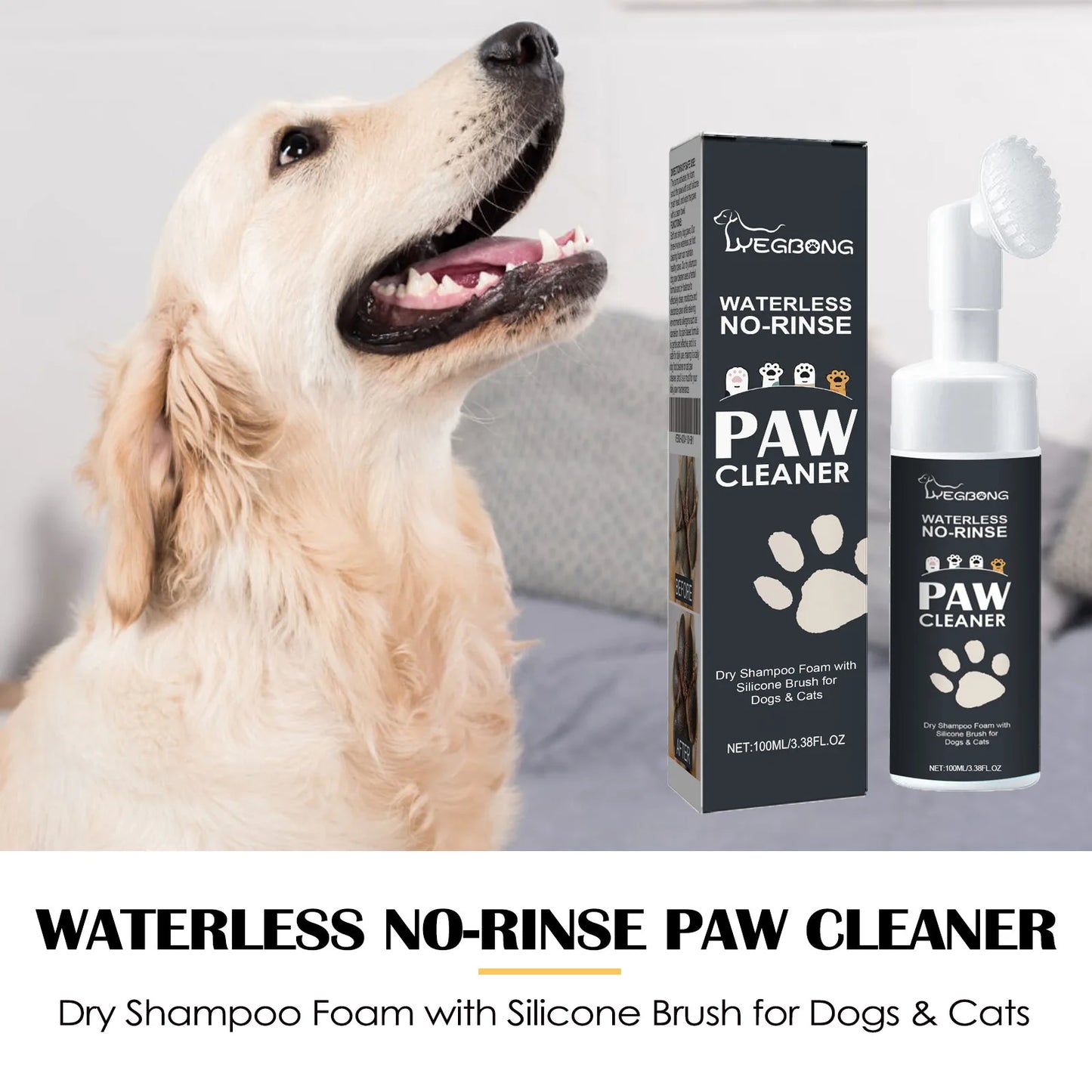 Yegbong 100ml Pet Paw Cleaner Foam Rinse-Free Dog Cat Cleaner