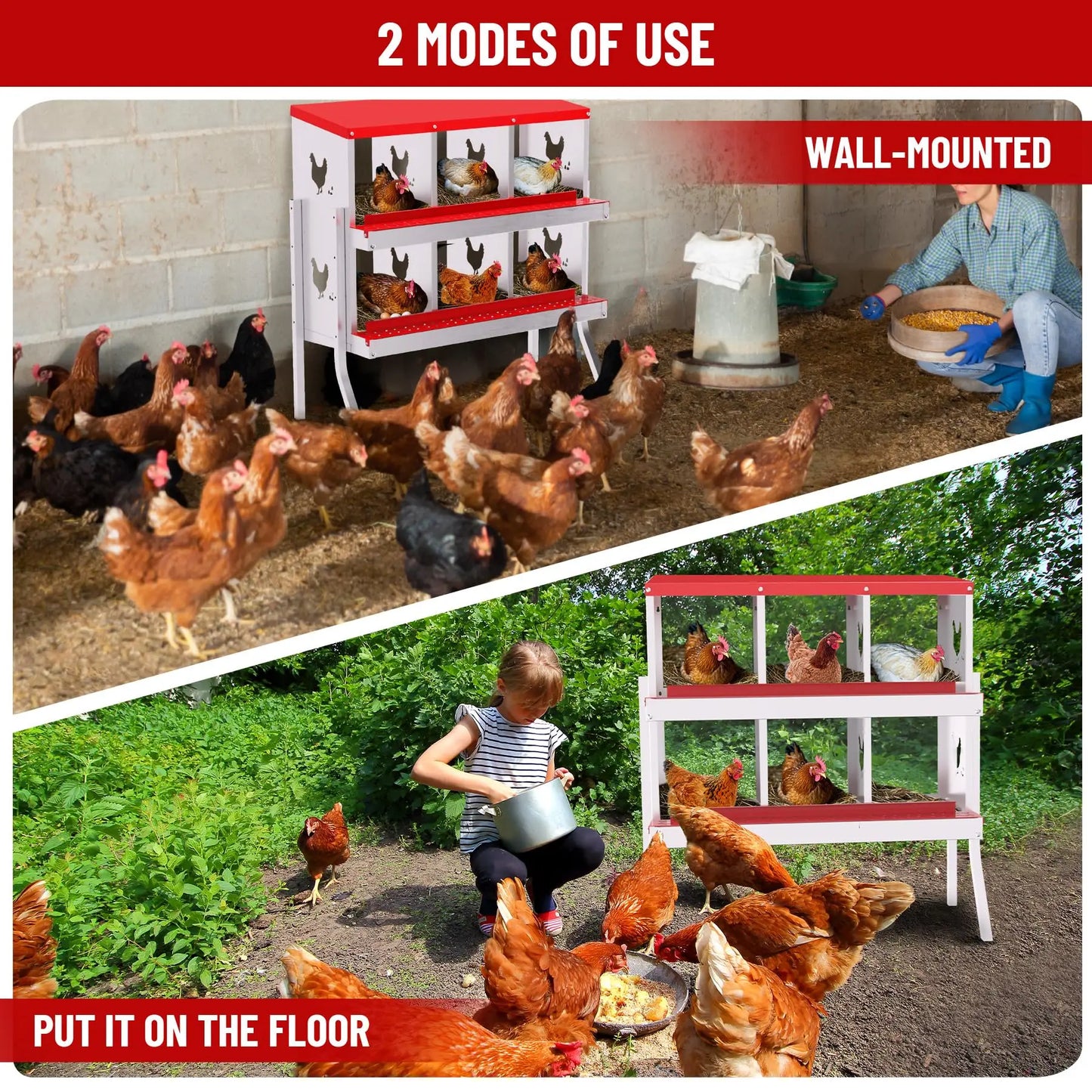 Nesting Boxes for Chickens, 6 Compartment Box with Legs