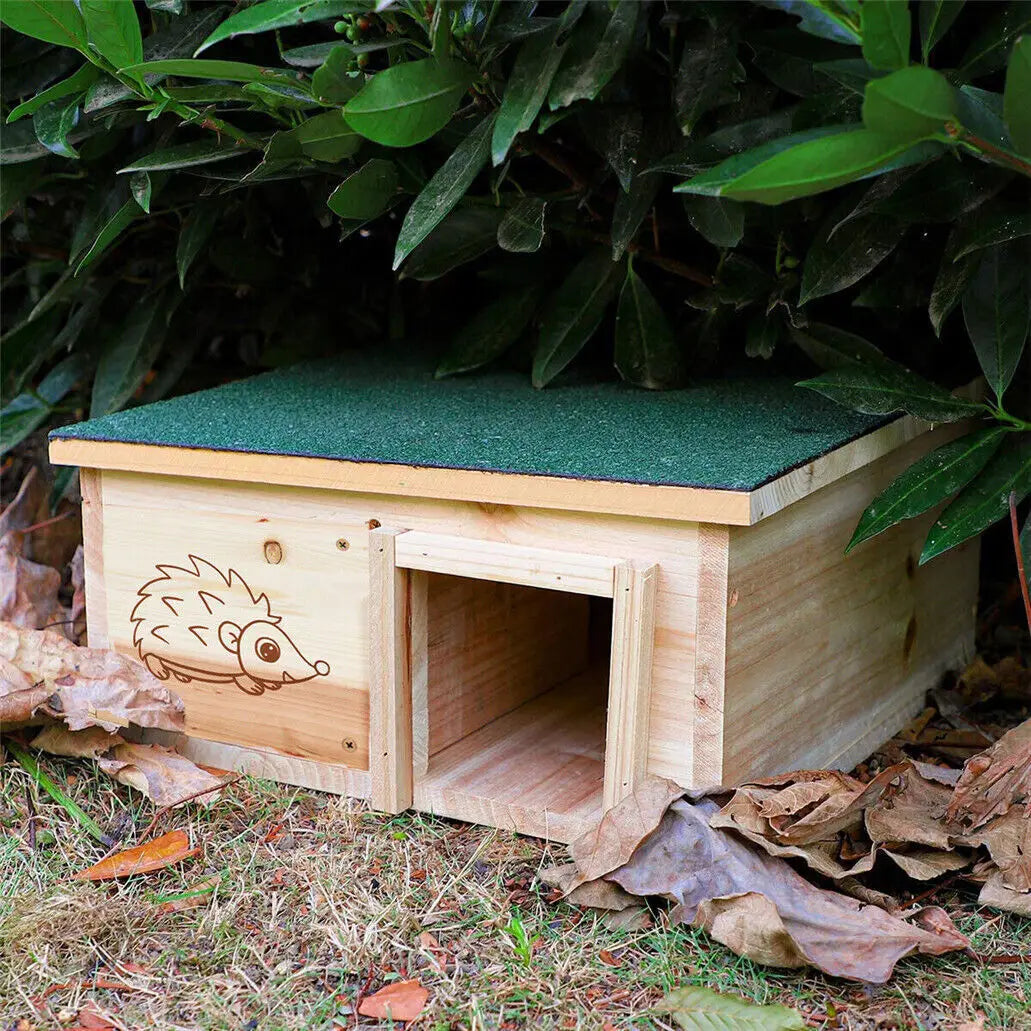 Wooden Hedgehog House Small Animal Shelter Hideout Predator Proof