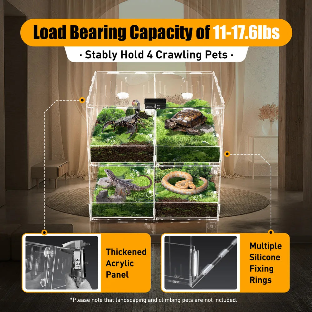 Bymaocar 4-grid Clear Acrylic Reptile Terrarium Cage