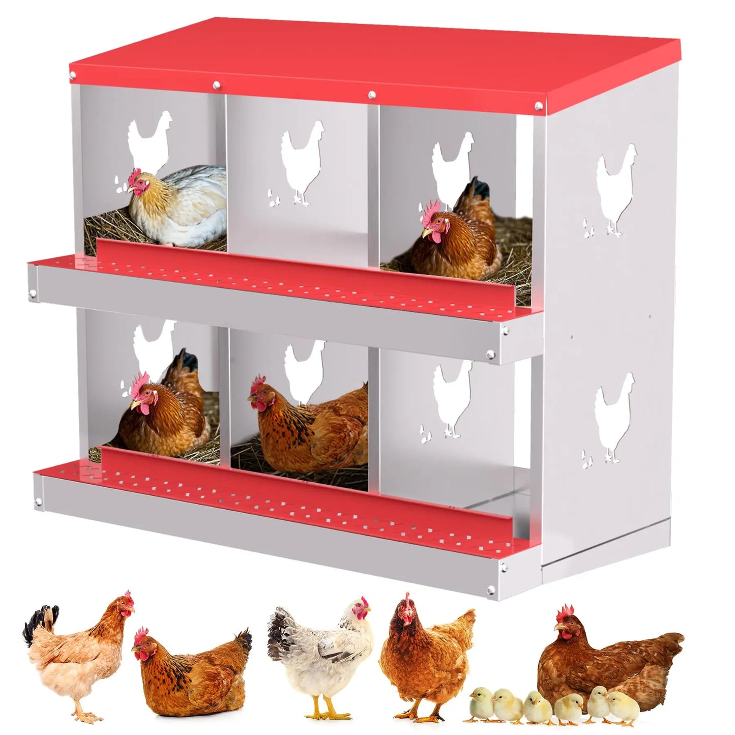 Nesting Boxes for Chickens, 6 Compartment Box with Legs